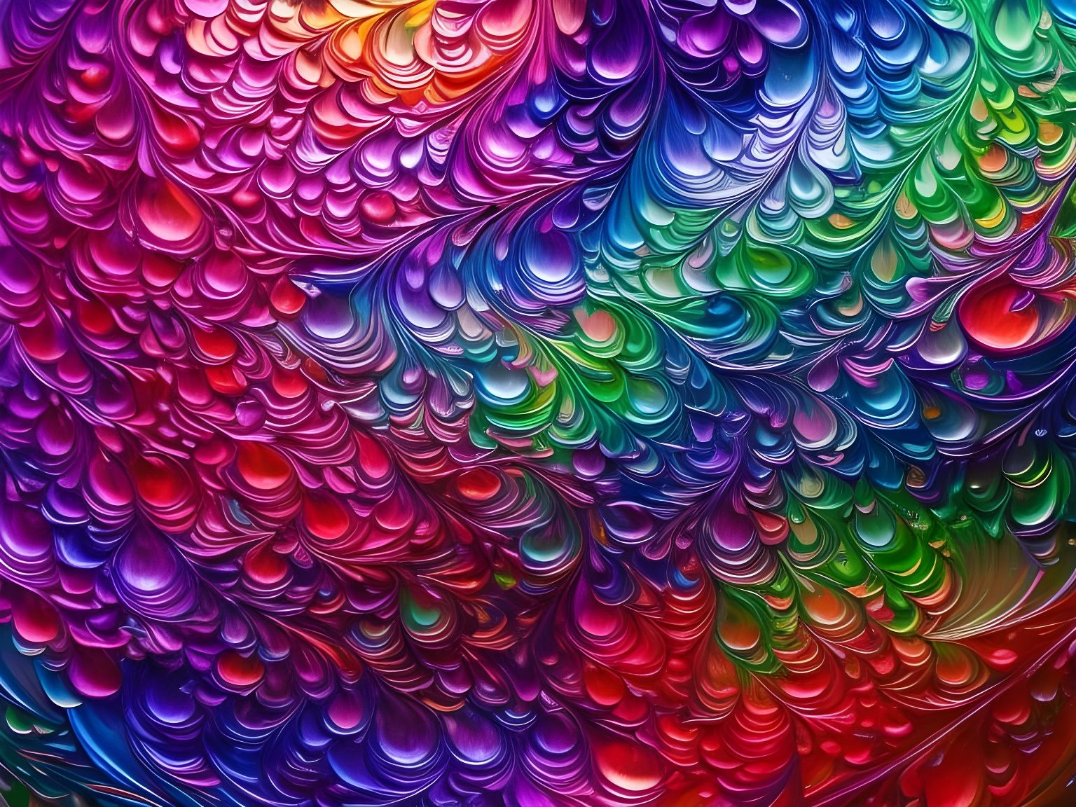Rainbow Liquid Leaves: Stained Glass Style Art