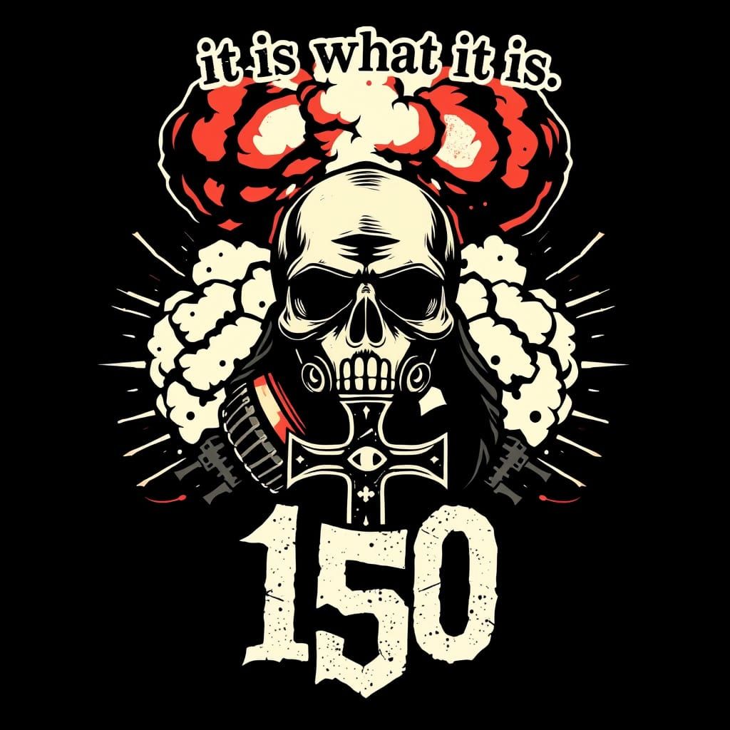 Explosive Skull Logo with Cross and Graffiti Text