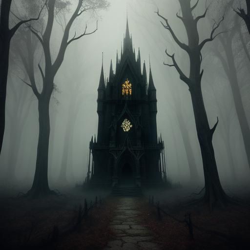 Eerie Skeleton in Misty Forest: Gothic Fantasy Art