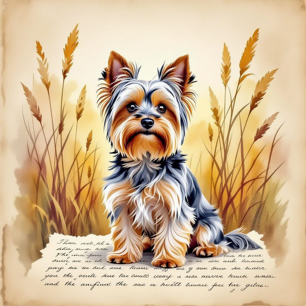Yorkshire Terrier on Aged Paper in Watercolor Style