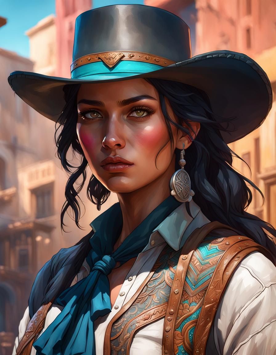 Detailed Portrait with Figure in Background, Art Nouveau Sty...