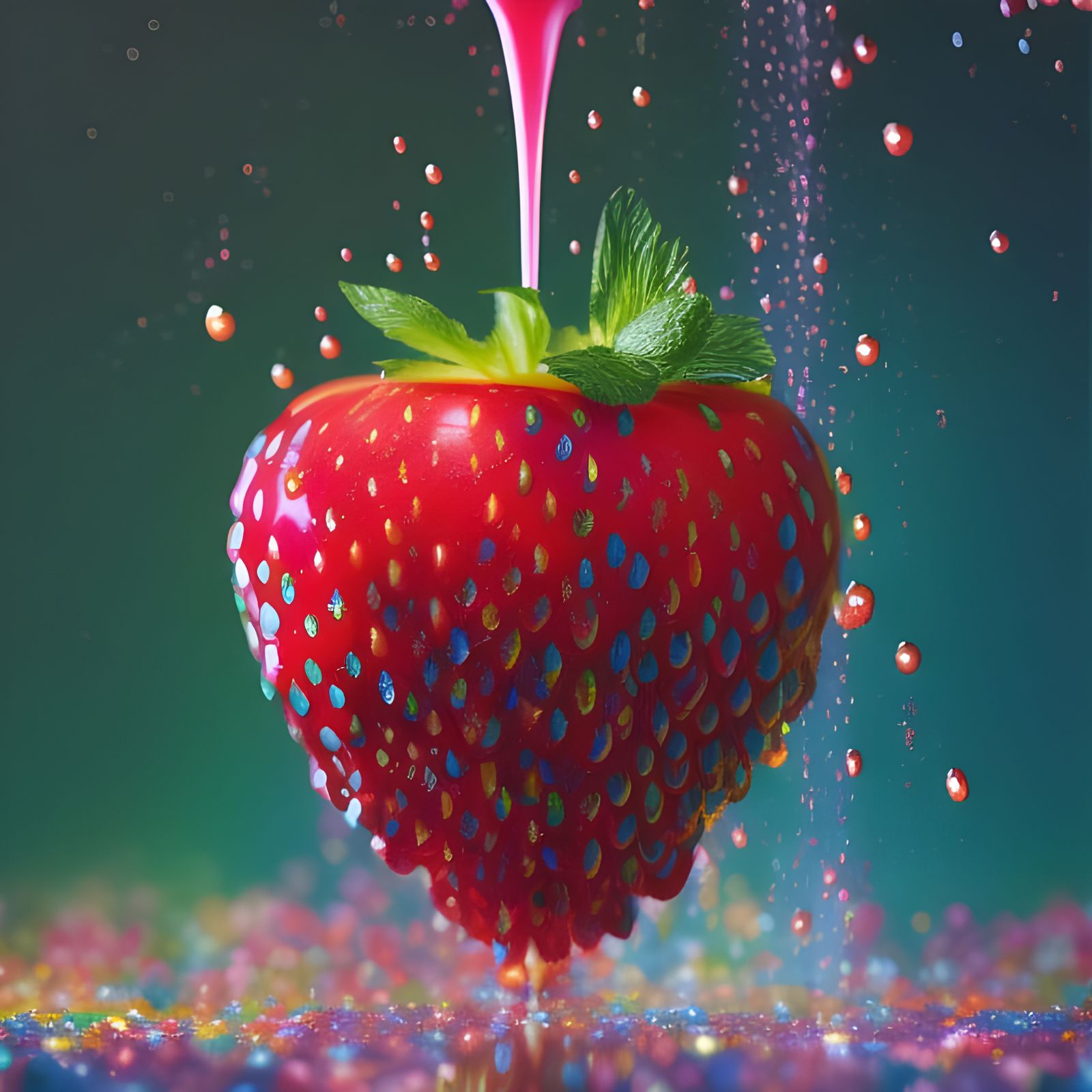 Rainbow Strawberries with Dripping Honey in Splash Art