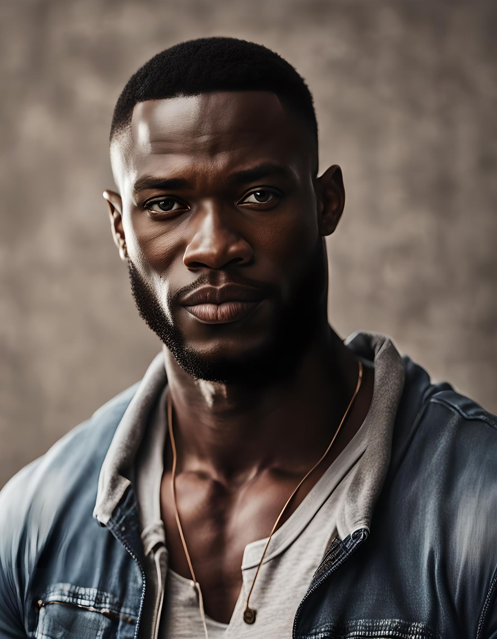 Muscular African Man Portrait in Casual Attire