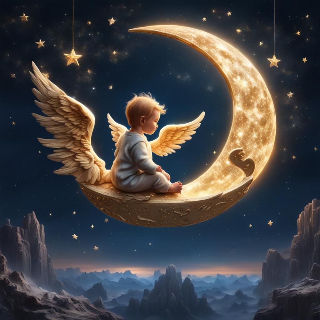 Angel Baby Paints a Starry Night