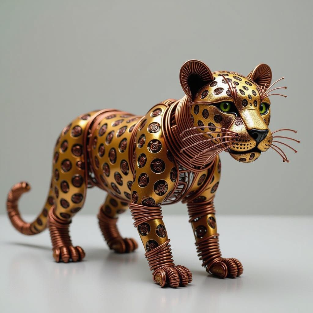Leopard Sculpture Art Made of Twisted Wire