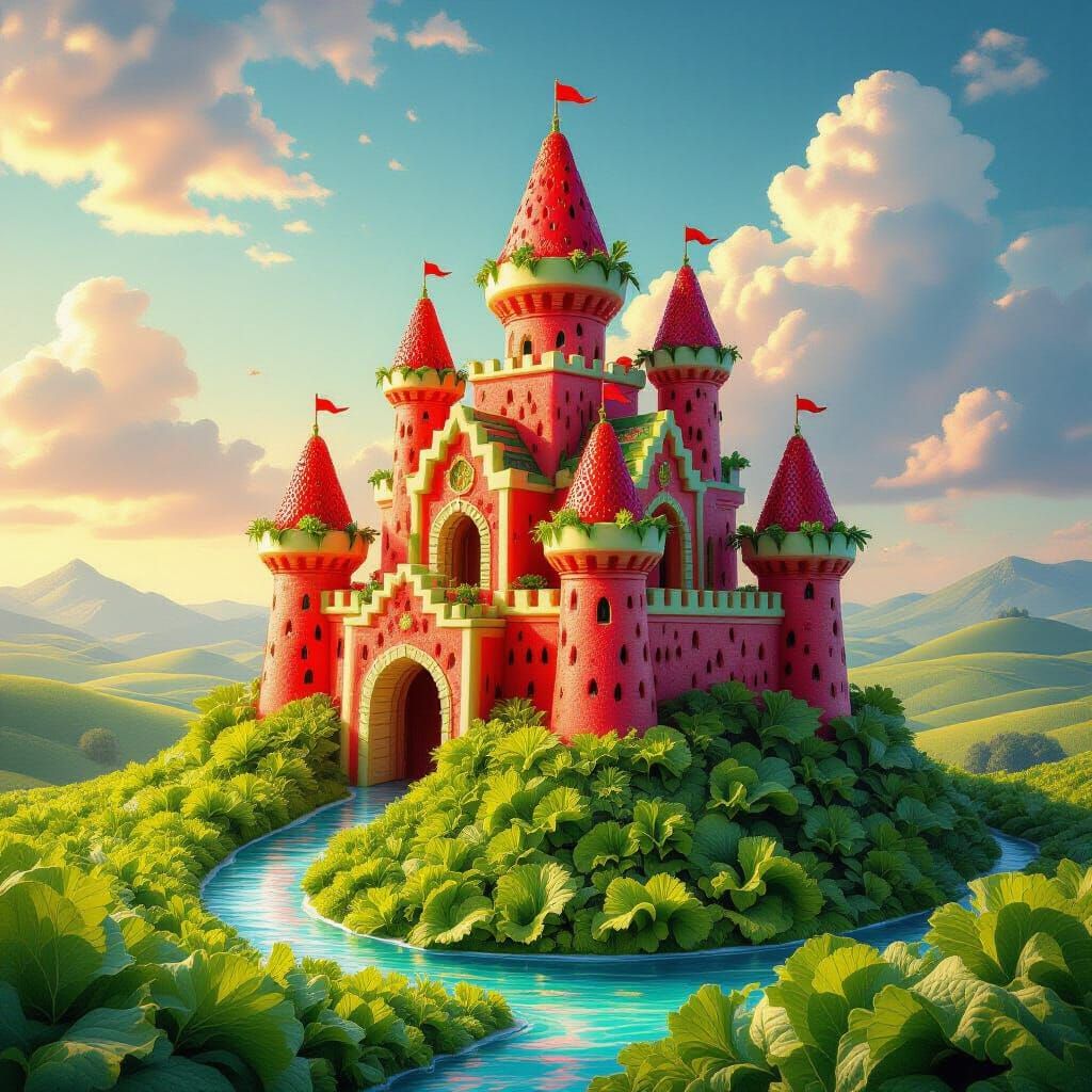 Surreal Watermelon Castle on Lettuce Hill