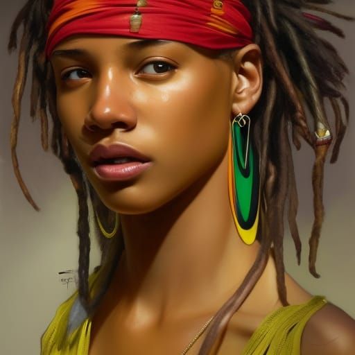 Rasta Girl Portrait with Scarf and Earrings