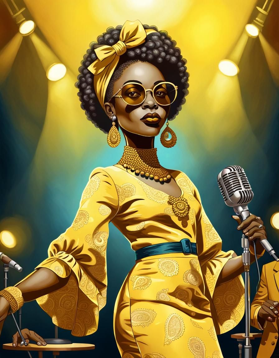 African Singer in Yellow, Zentangle Art Style