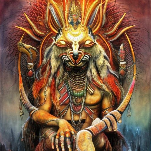 Indian Wolf God Temple Art in Fantasy Style