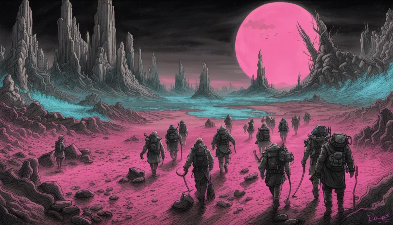 Synthwave Settlers in a Dying Earth Wasteland
