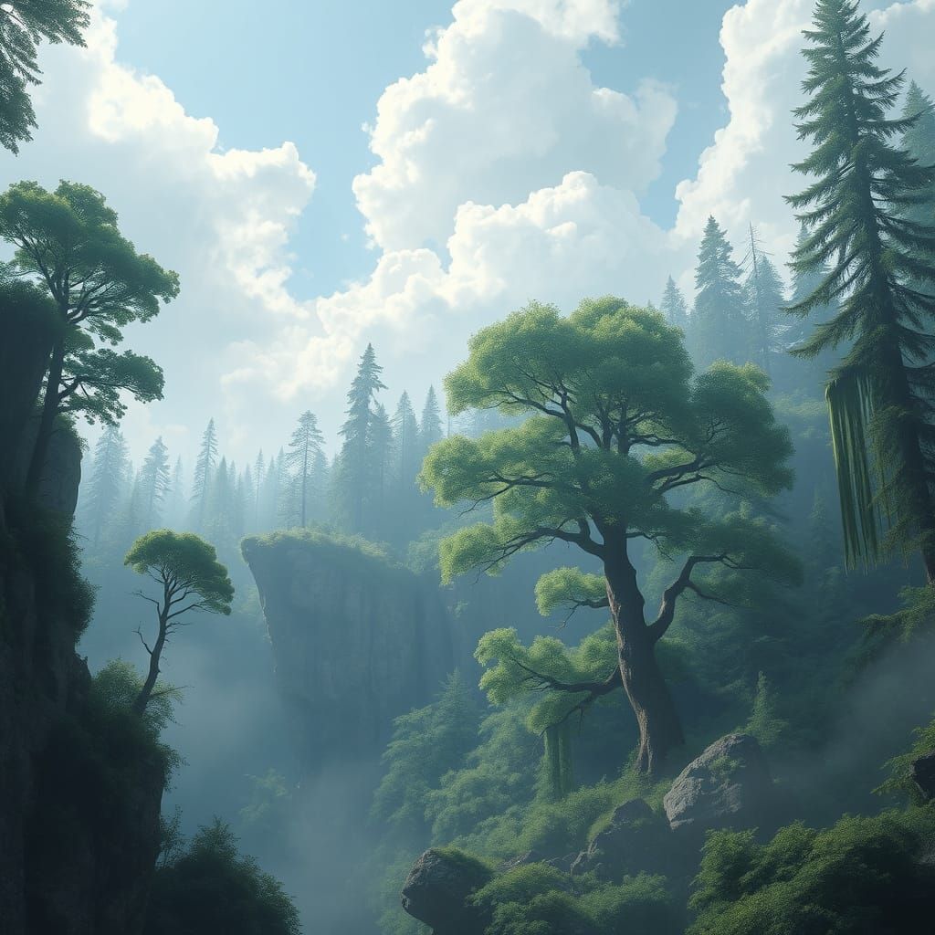 Floating Forest with Sky Islands and Waterfalls