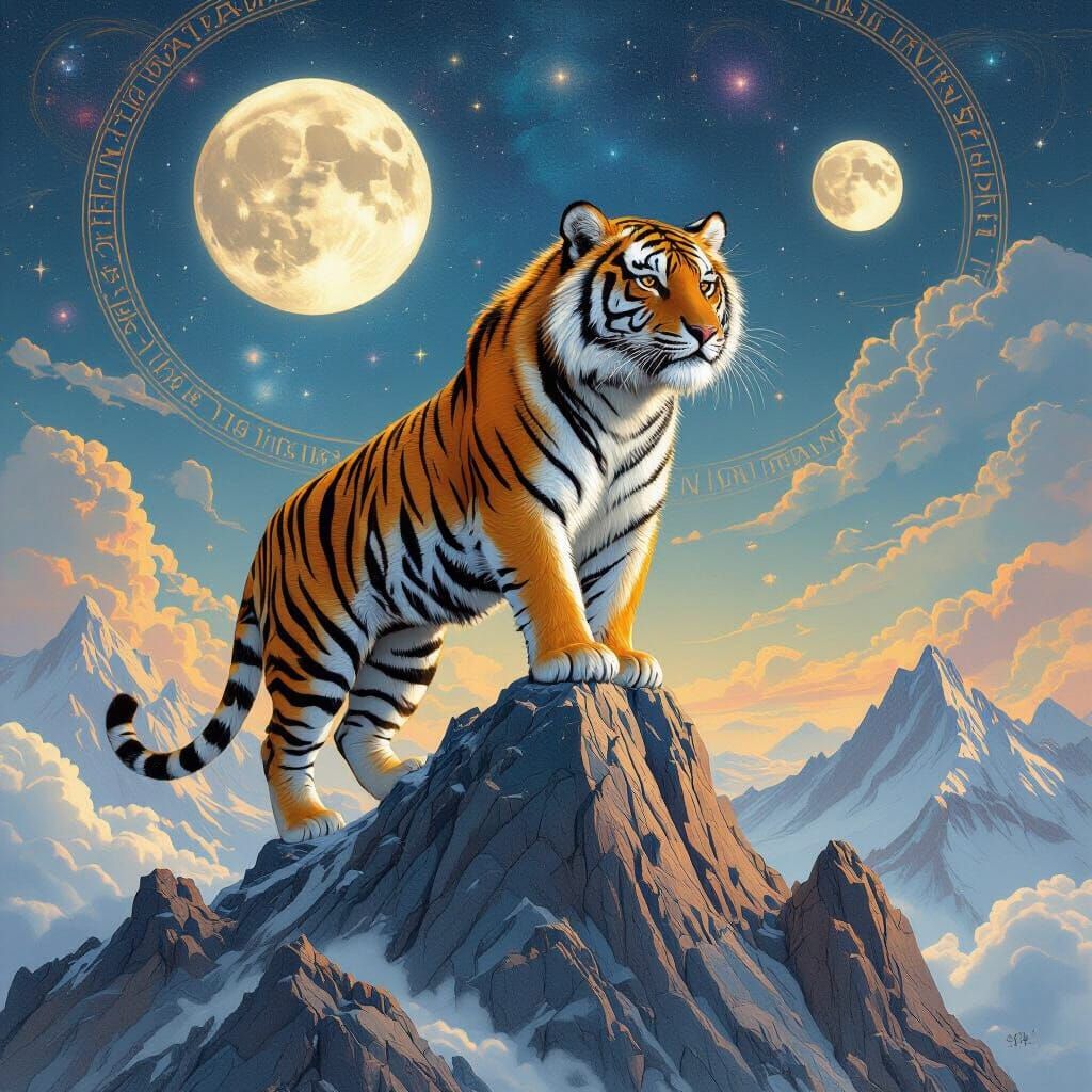 Nebula Tiger on Crystal Peak: Digital Art