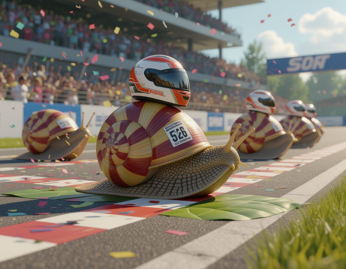 Snail Bursts Across Finish Line in 8K Render