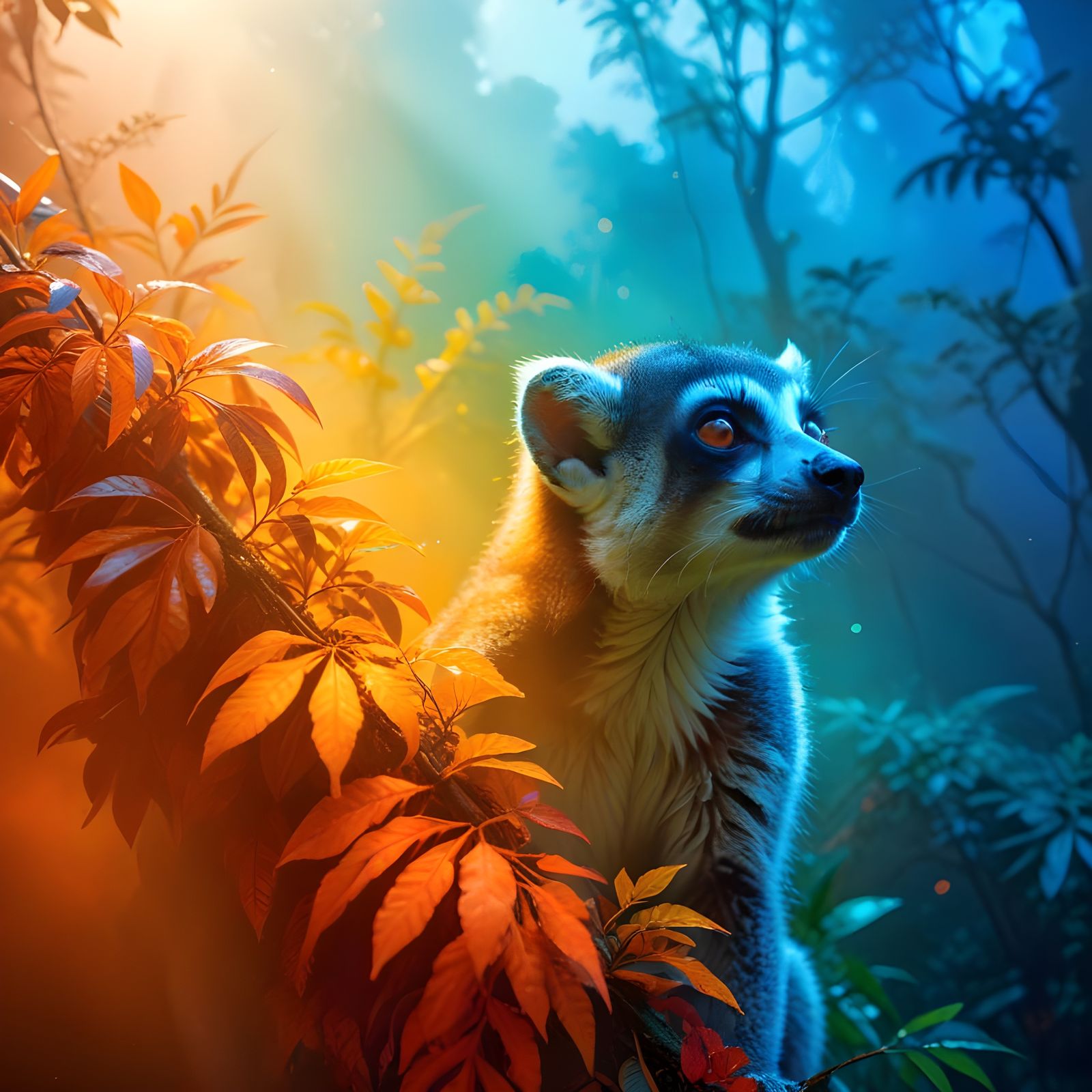 Luminous Lemur in Foggy Rainforest