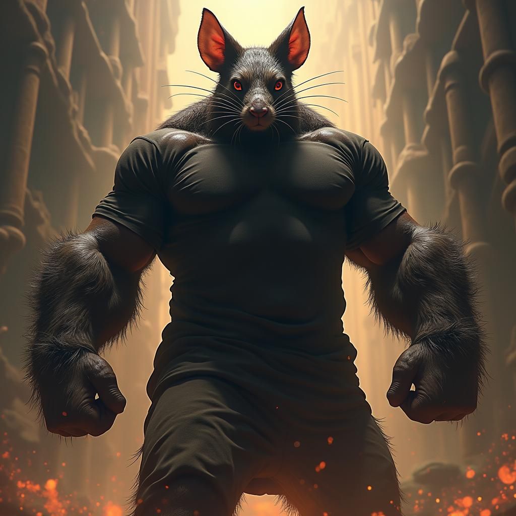 Muscular Anthropomorphic Rat Lifting Weights