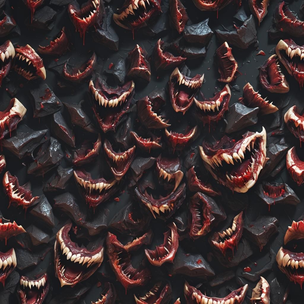 Vampire Fangs Bleeding in Darkness: 3D Game Render