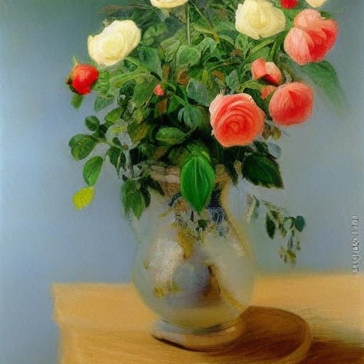 Impressionist Roses Bloom in Refrigerator Still Life