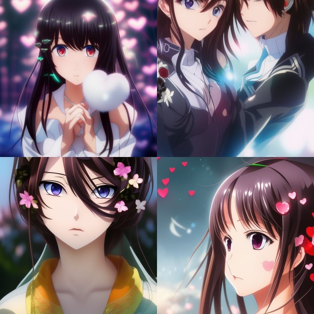 Anime Girl Portrait with Heart Eyes, Manga Style