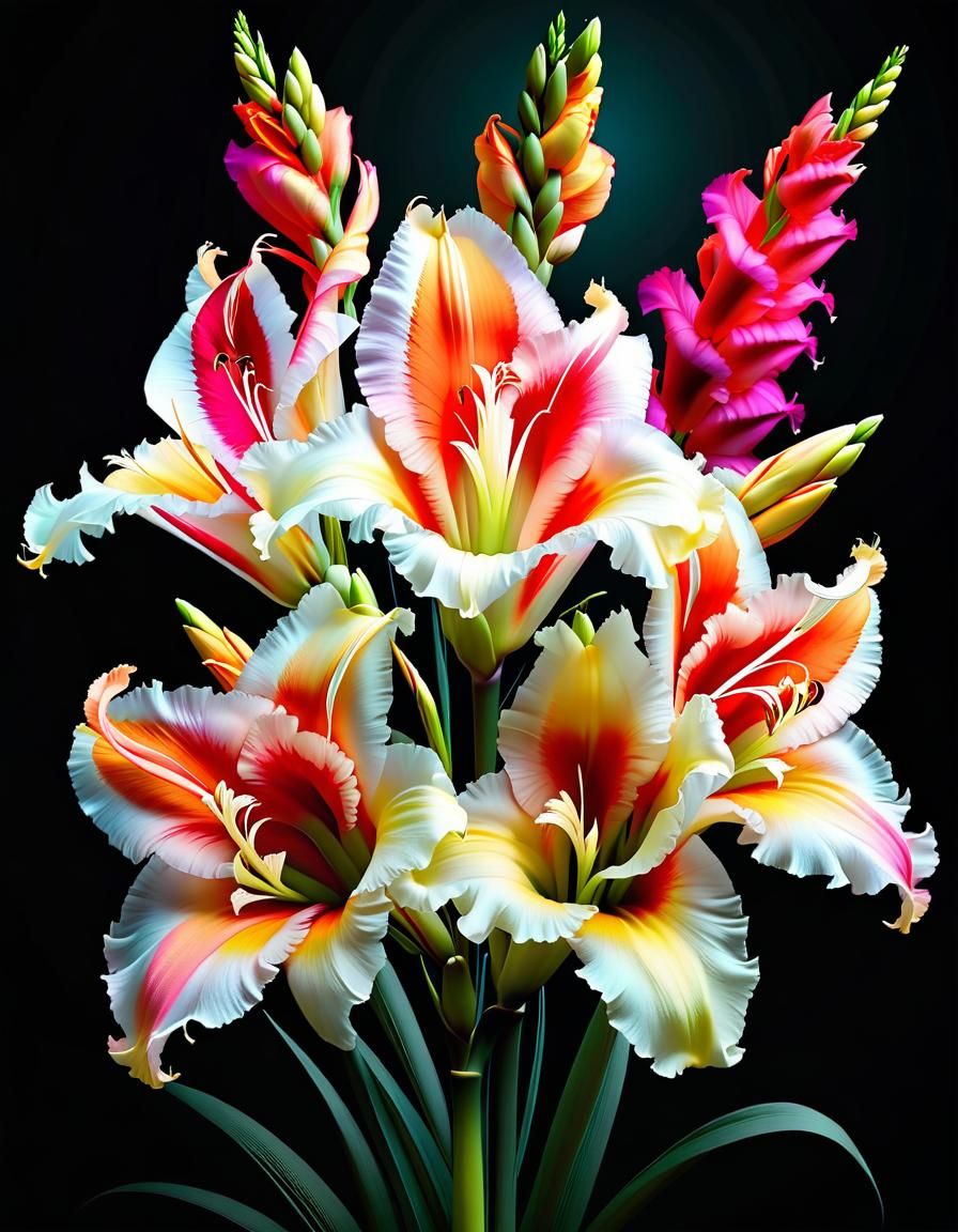 Beautiful Gladiolus Flower with Abstract Fractal Design