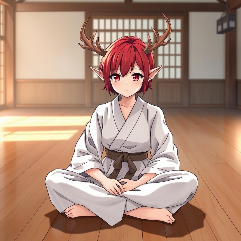 Anime Girl with Antlers in Dojo
