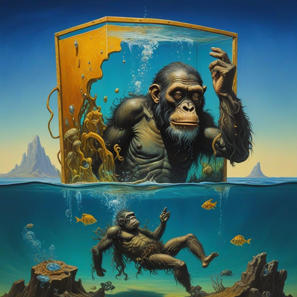 Surreal Ape Melts in Underwater Oil Painting