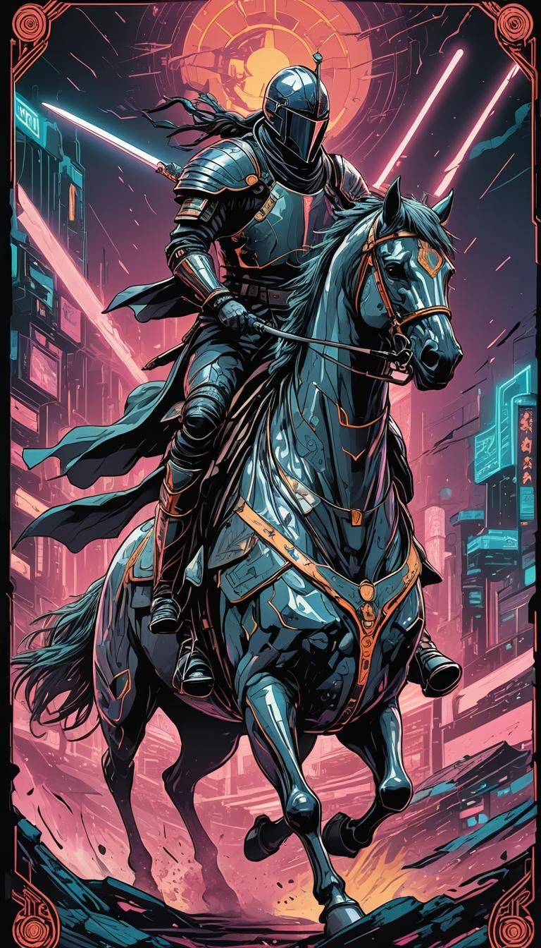 Knight of Swords: Cyberpunk Tarot Card