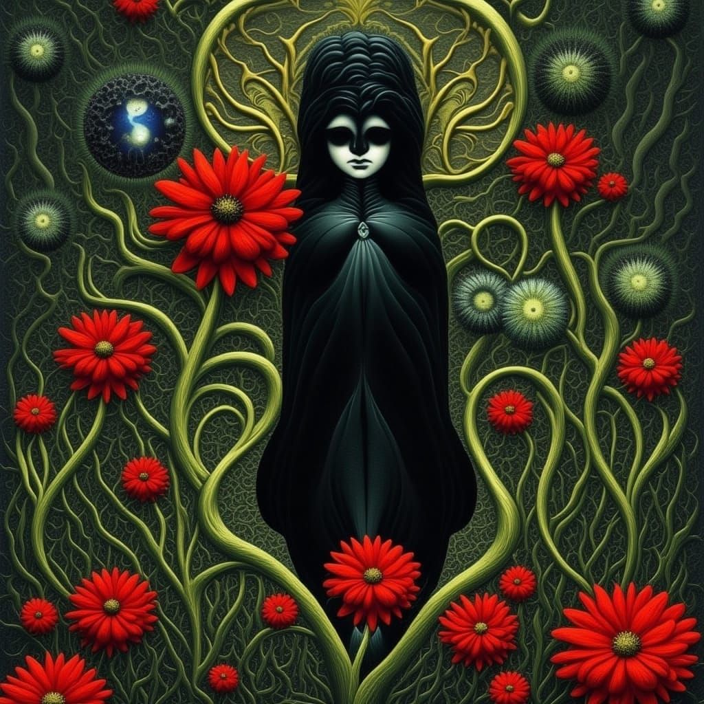 Gothic Black Flowers in Dark Garden