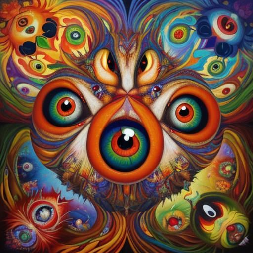 Surreal Creatures with Piercing Eyes: Oil Painting