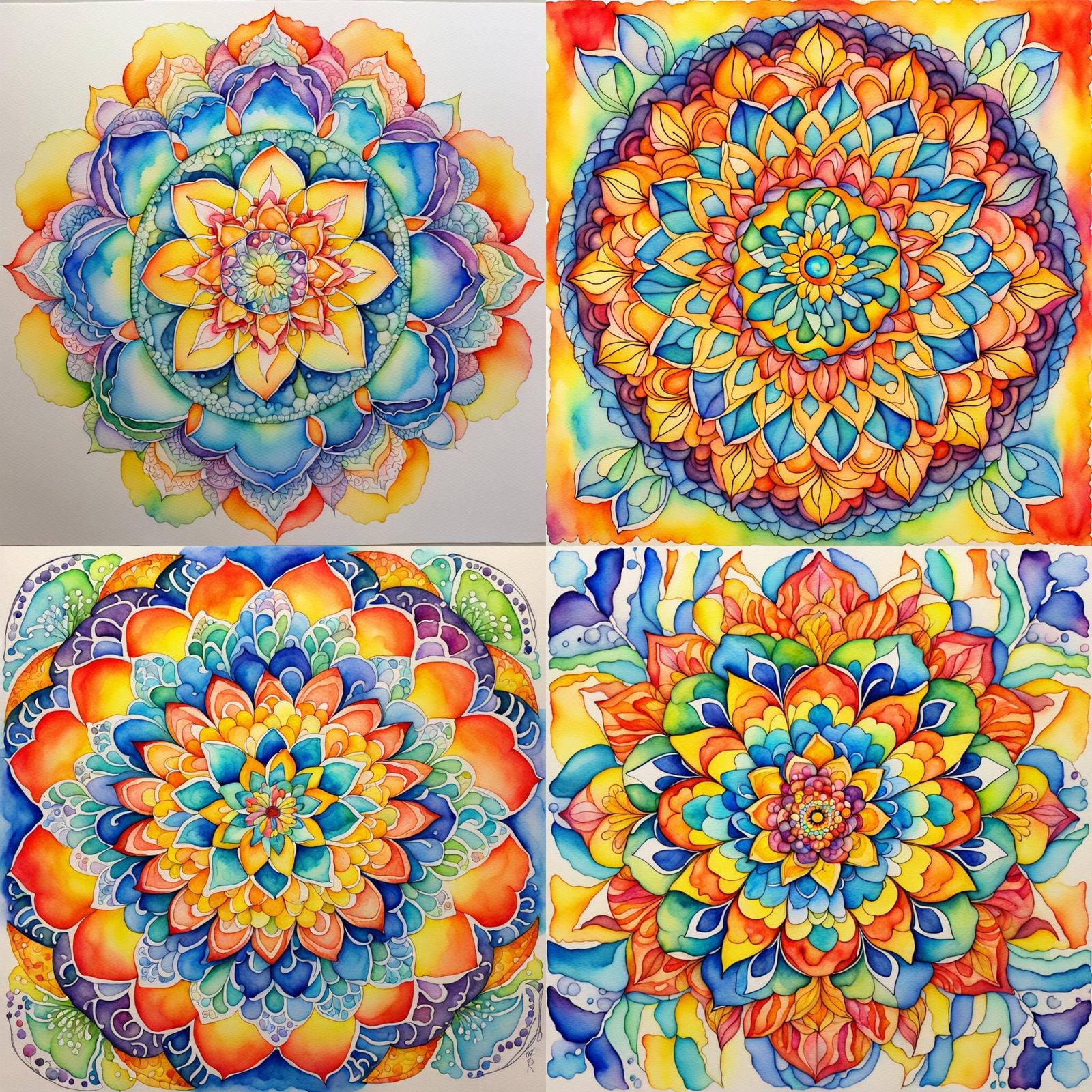 Rainbow Mandala in Sunny Sky: Watercolor Zentangle