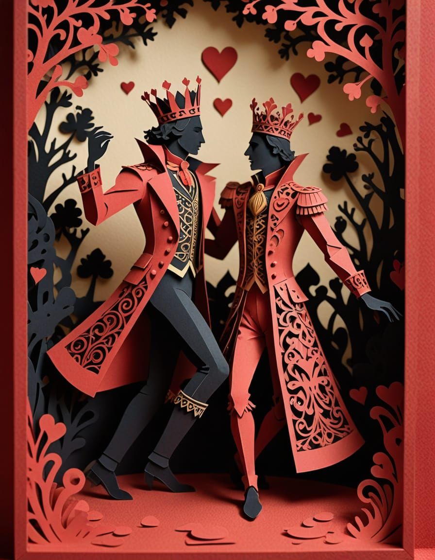 King of Hearts and Spades Dancing in Papercraft Diorama