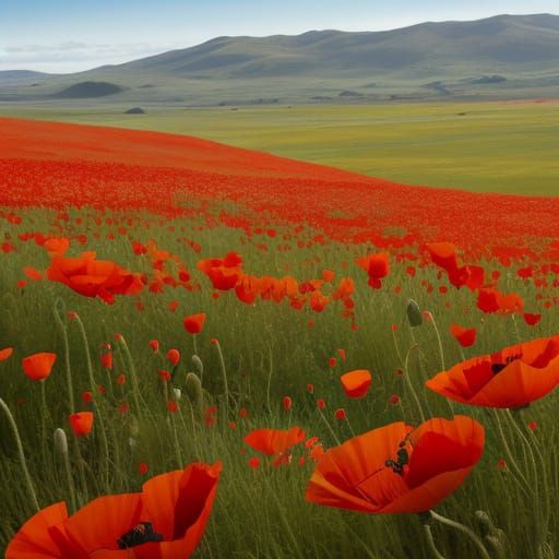Red Poppies Bloom on a Somber Battlefield