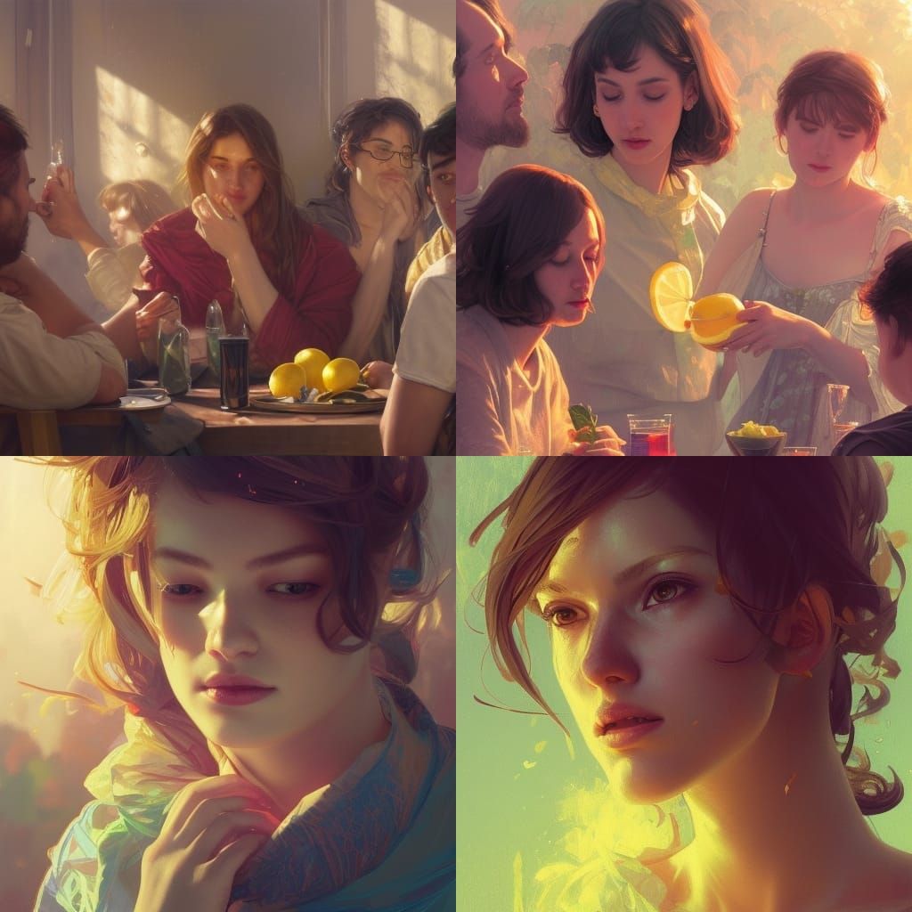 Adults at a Party in Art Nouveau Style