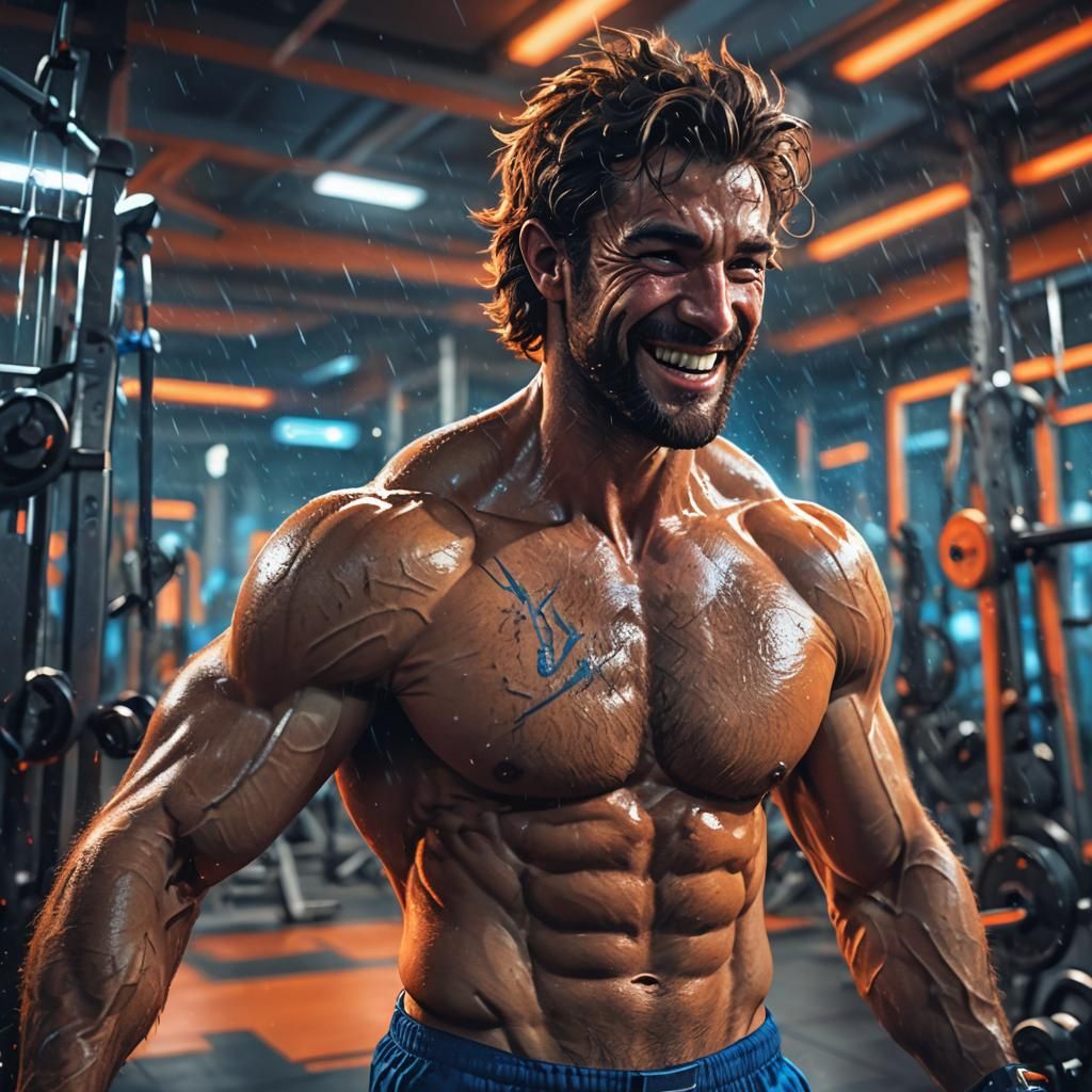 Feral Gym Trainer in Fantasy Matte Painting Style