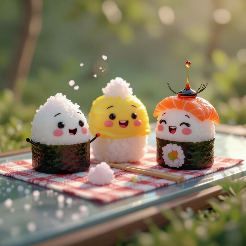 Sushi Bacteria Picnic on Microscopic Slide