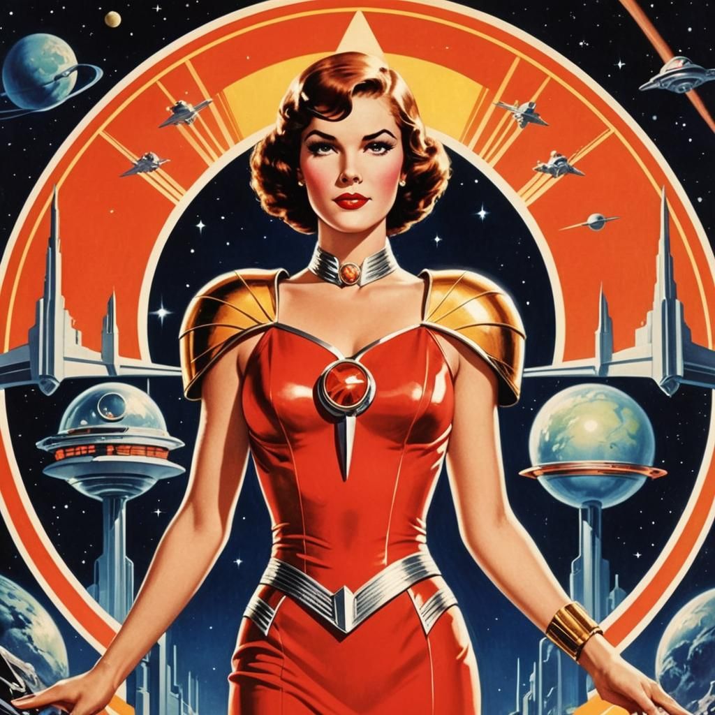 Retro Space Princess in Art Deco Style