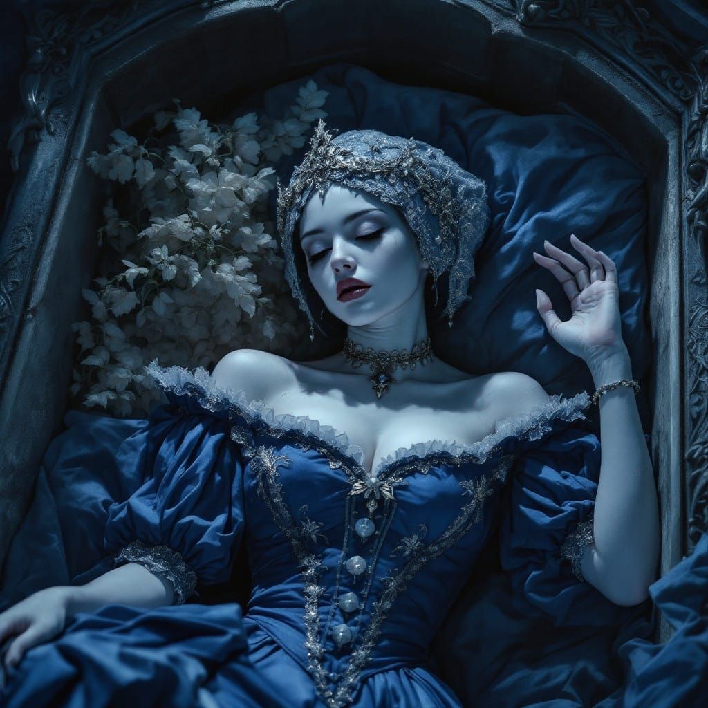 Ethereal Vampiress in Ornate Tudor Wedding Attire