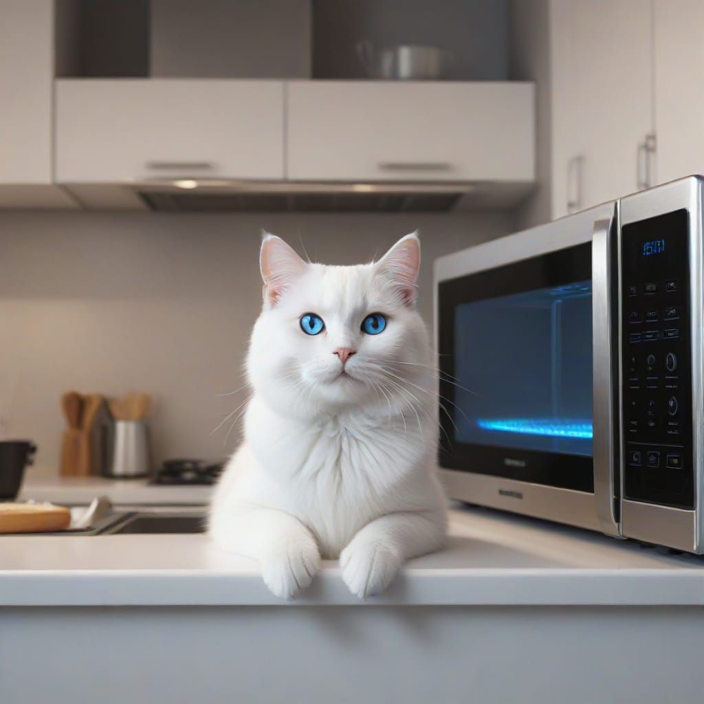 White Cat Sits in Microwave Concept Art