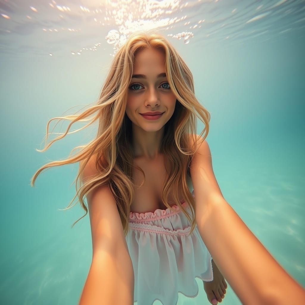 Dreamy Underwater Portrait in Low-Fidelity Snapchat Style