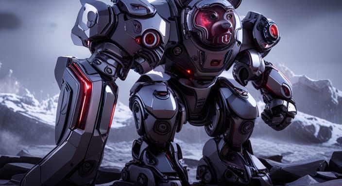 Futuristic Russia: Mecha Bear Robot in Sci-Fi Scene