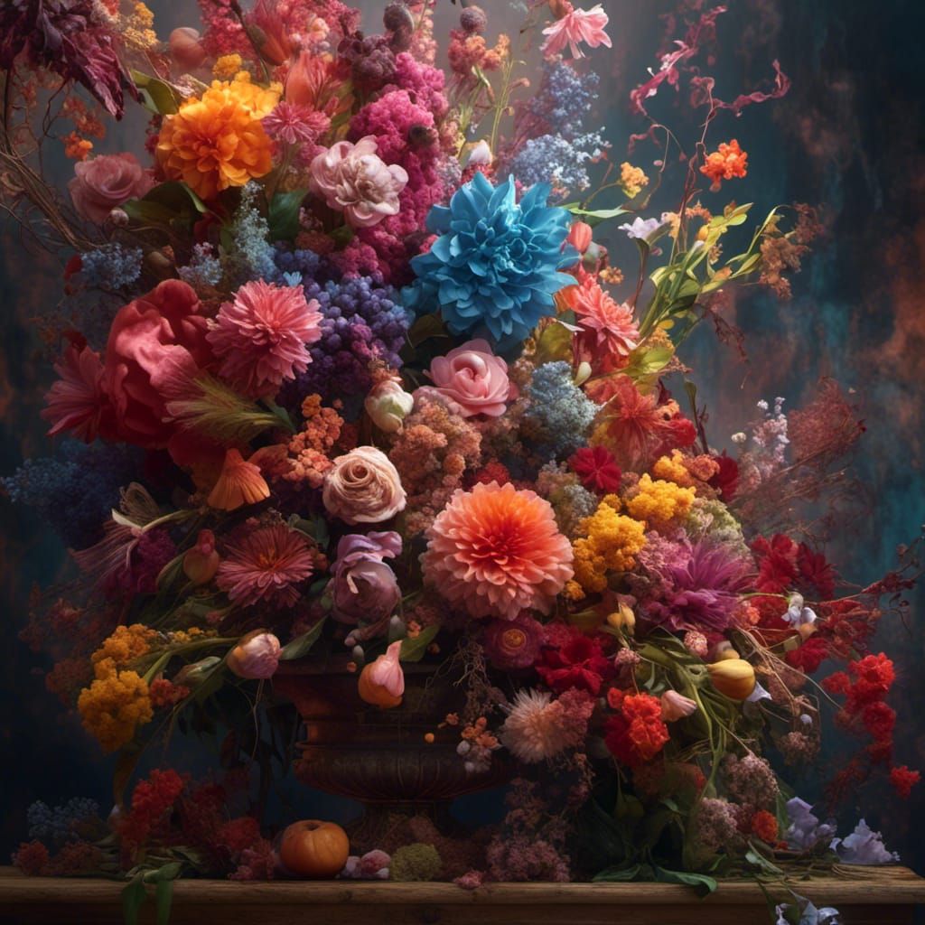 Hyperrealistic Floral Arrangement in Splash Art Style
