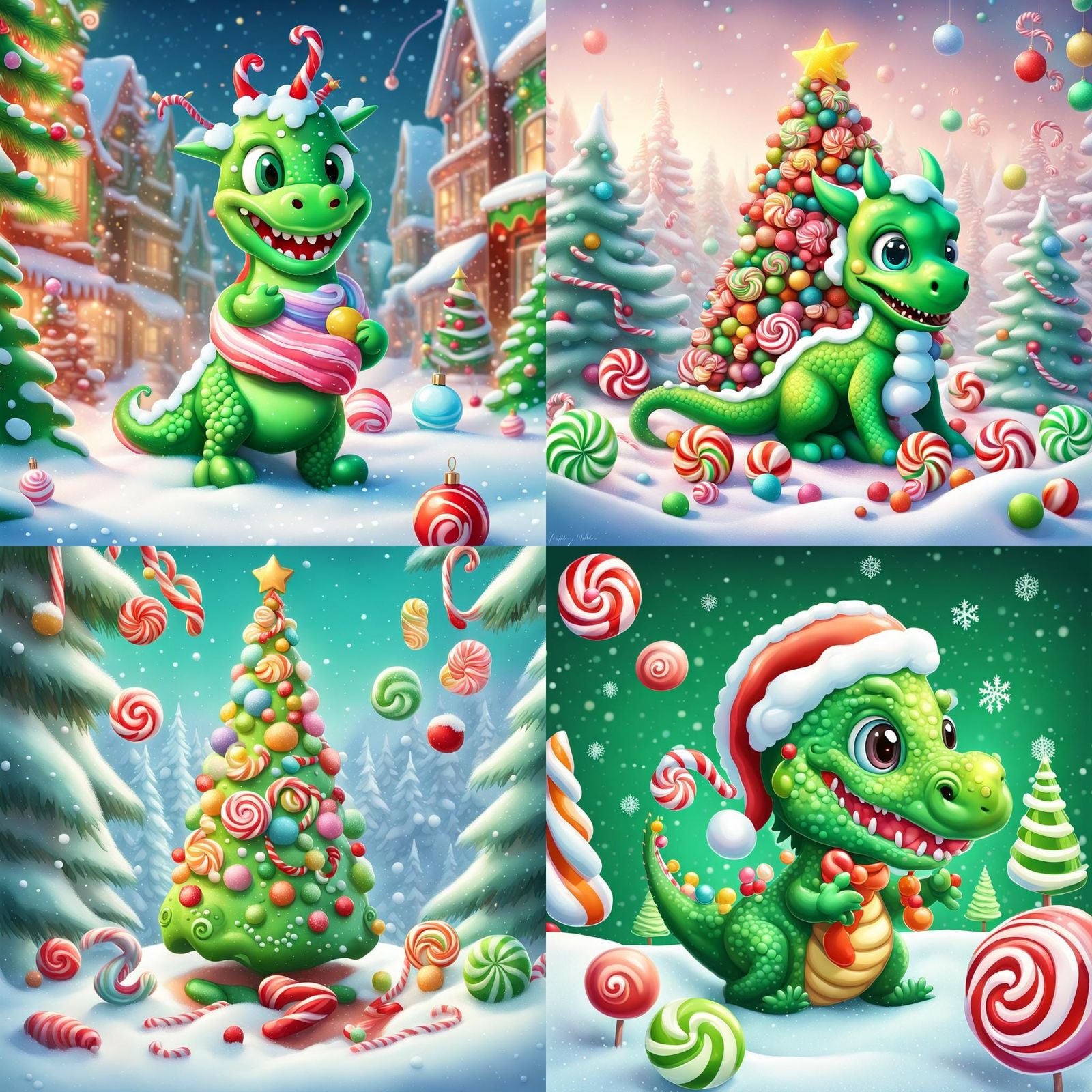 Festive Christmas Card with Dragon in Candy Art Style