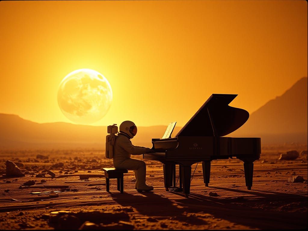 Astronaut Plays Piano on Mars in Cinematic Style