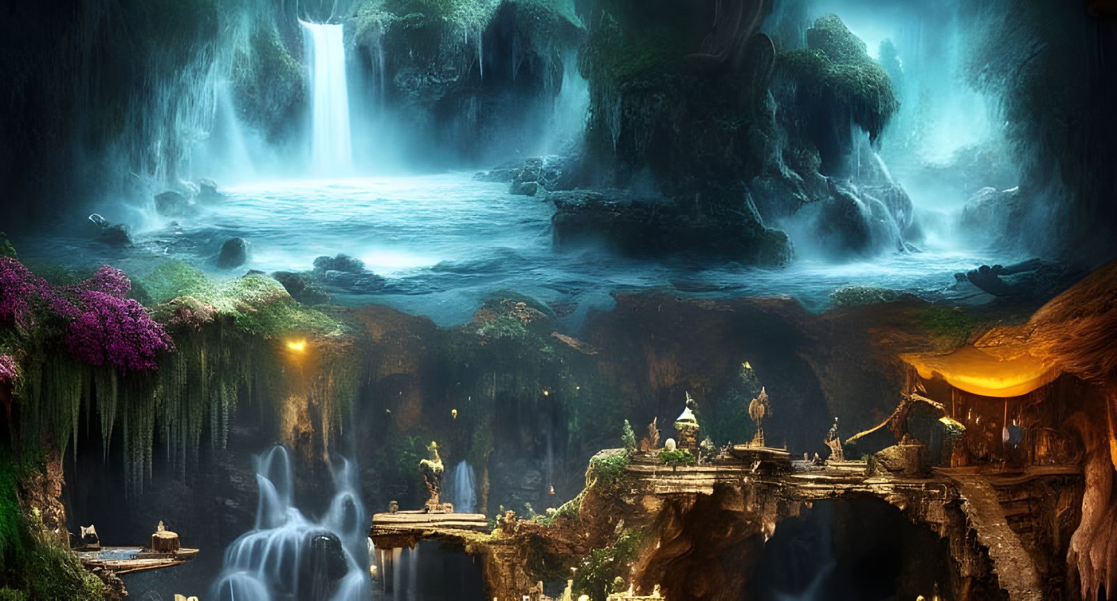 Treasure Chest Hidden Behind Waterfall: Digital Matte Painti...