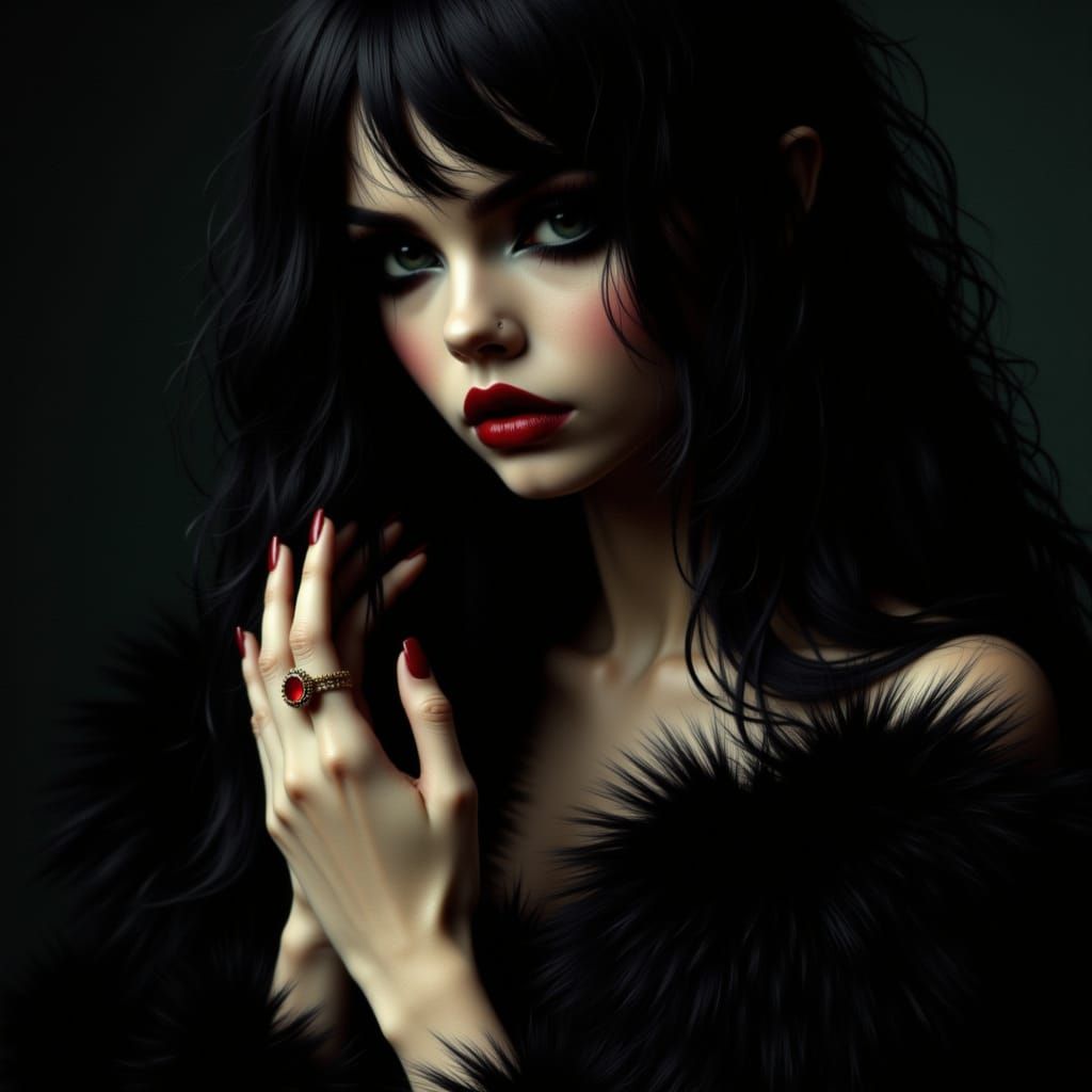 A black-veiled dark-skinned Gypsy woman, beautiful and sensu...