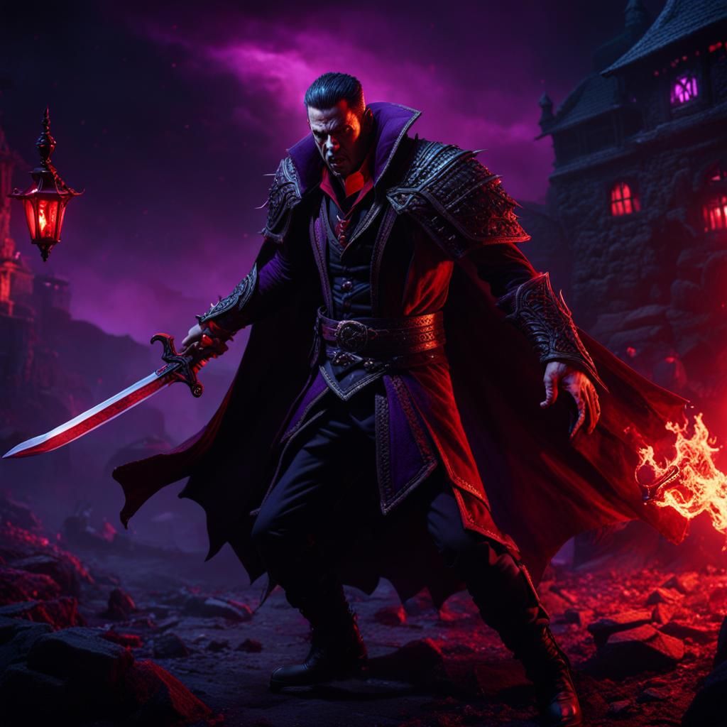 Feral Lasombra Vampire Battles Humans in Dark Fantasy Art