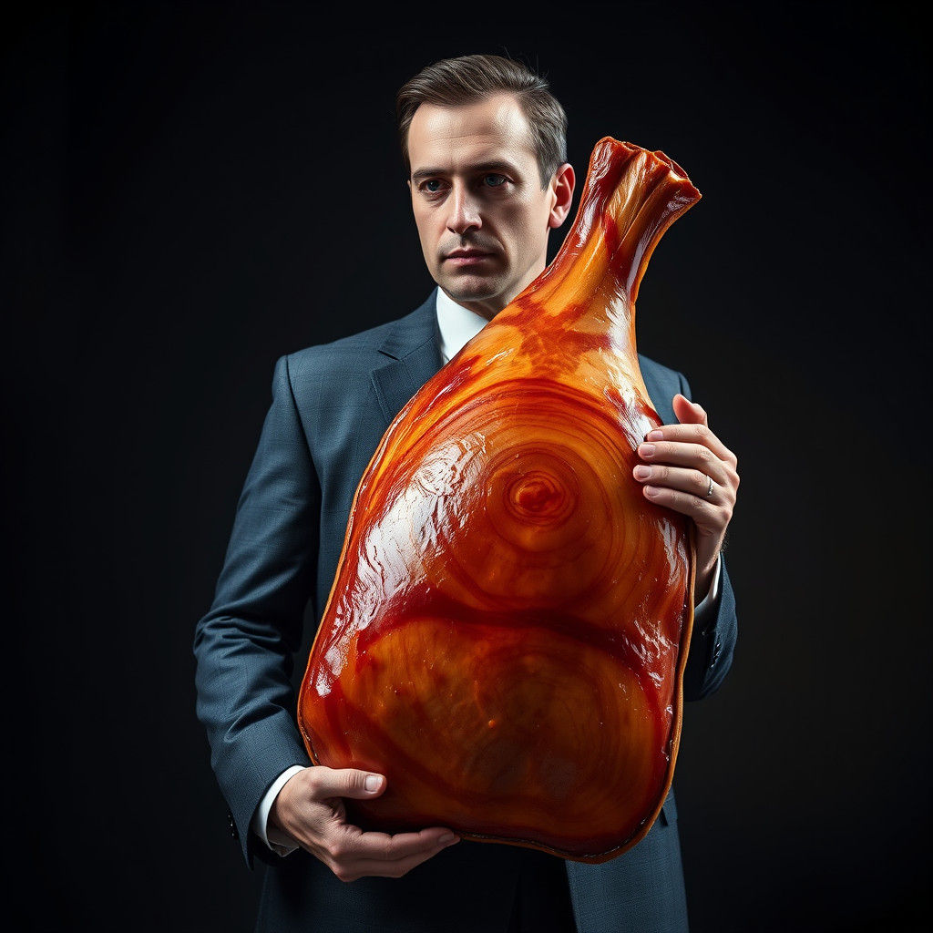 Man Carries Ham Wallet in Hyperrealistic Style