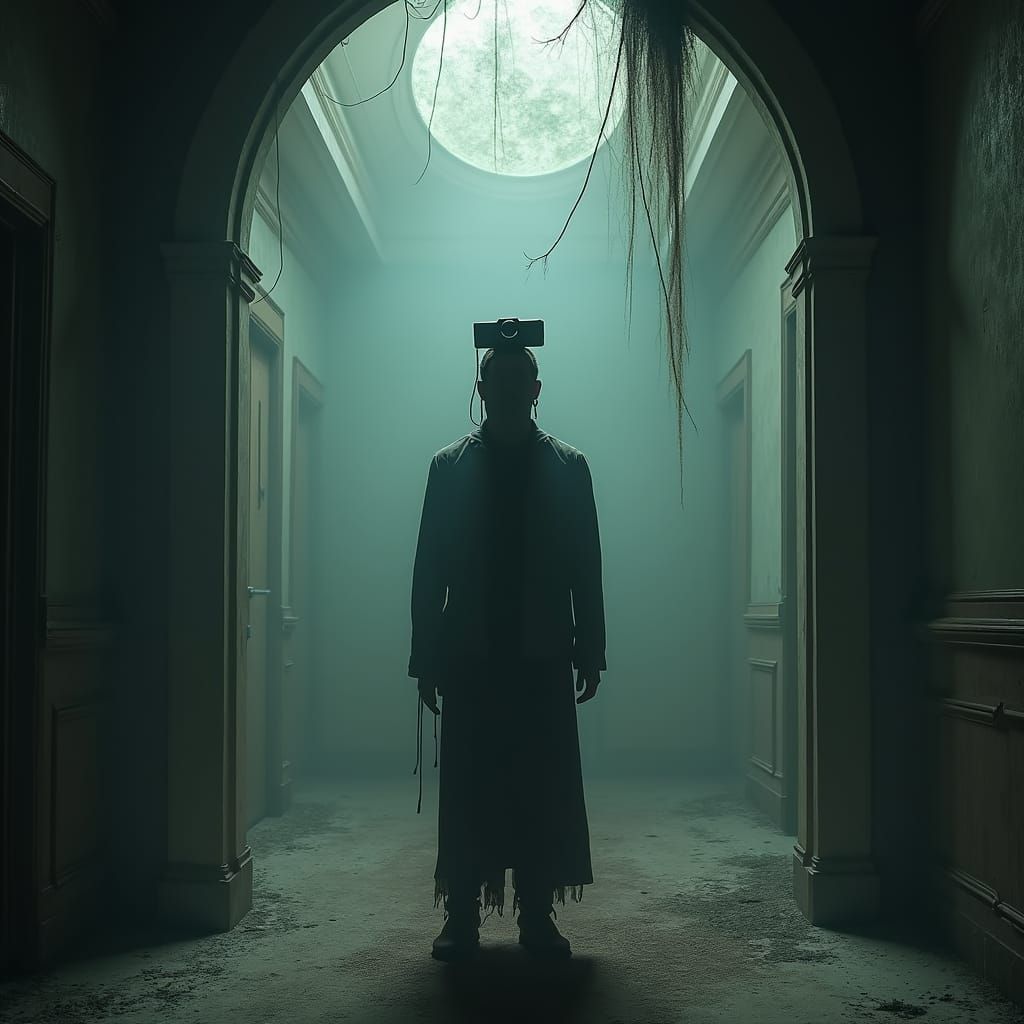 Eerie YouTuber House Exploration in Beksiński Style