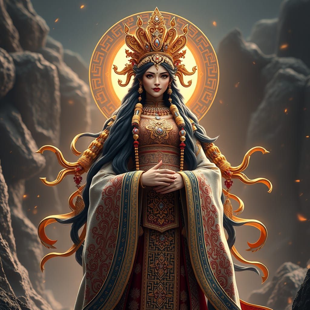 Iranian Fortune Goddess Ashi in Hyper-Realistic 3D Style
