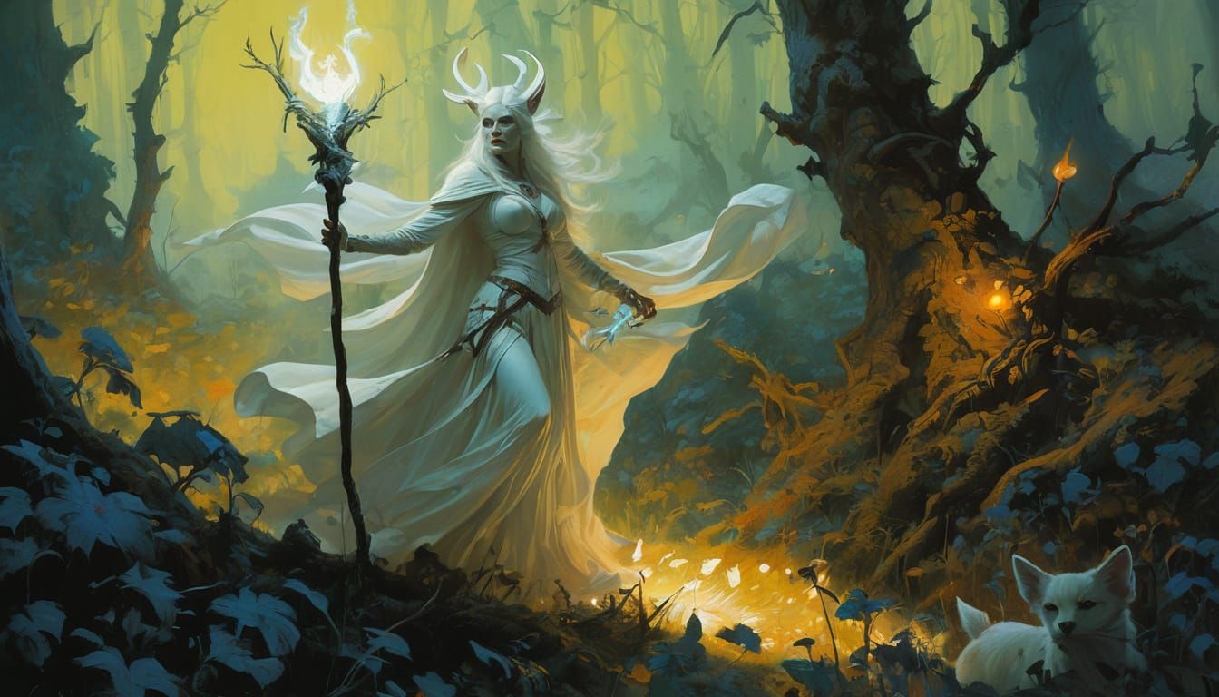 Enchanted Forest: White Witch Illustration in Fantasy Art St...