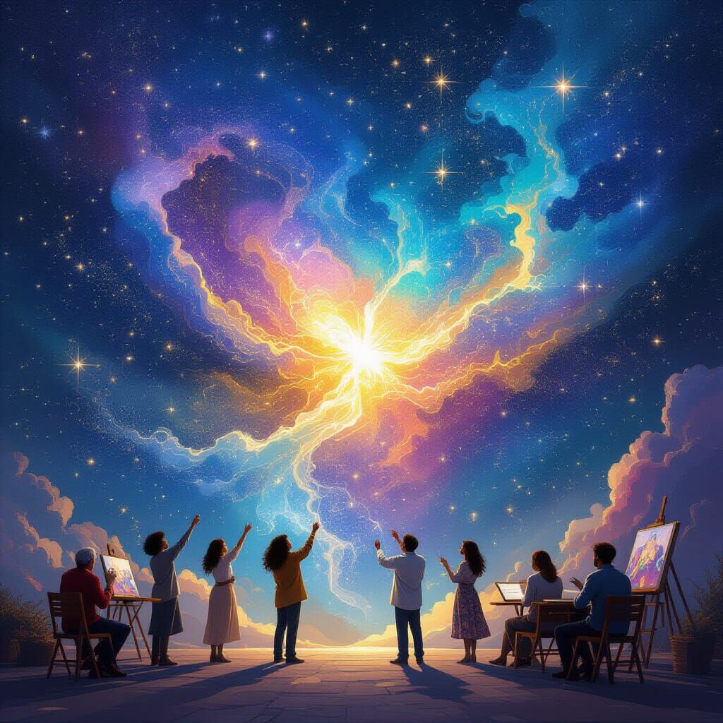 Diverse Artists Weaving Cosmic Tapestry in Digital Fantasy A...